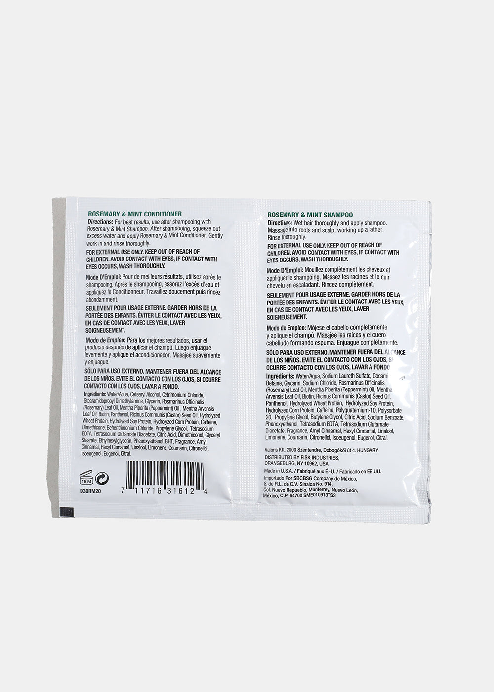 Difeel Rosemary & Mint Shampoo & Conditioner Packet