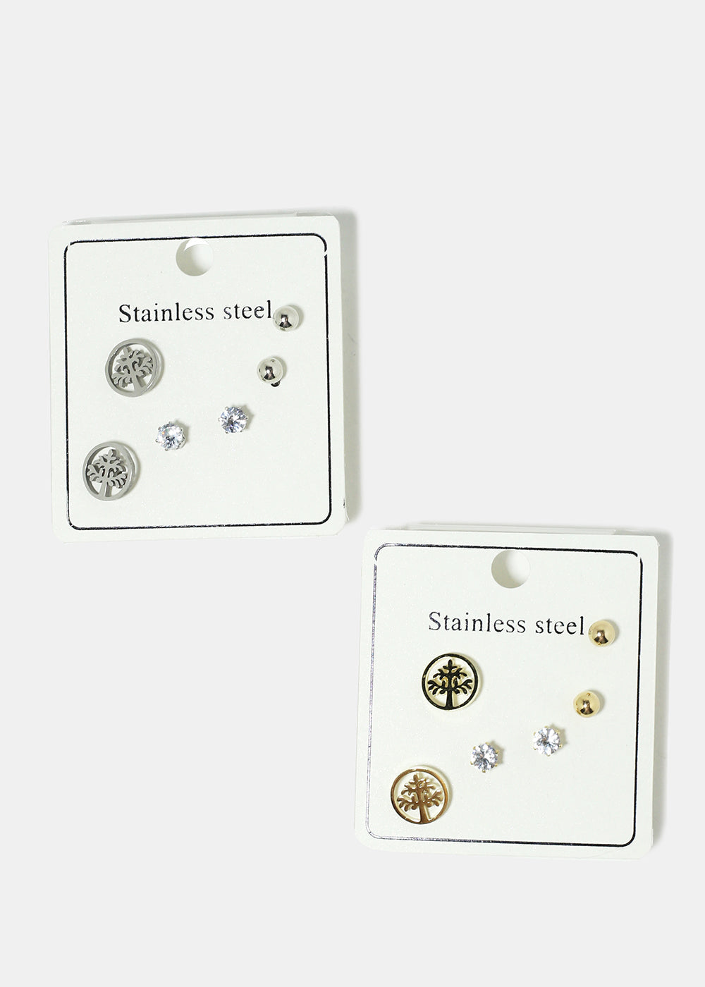3-Pair Stainless Steel Stud Earrings