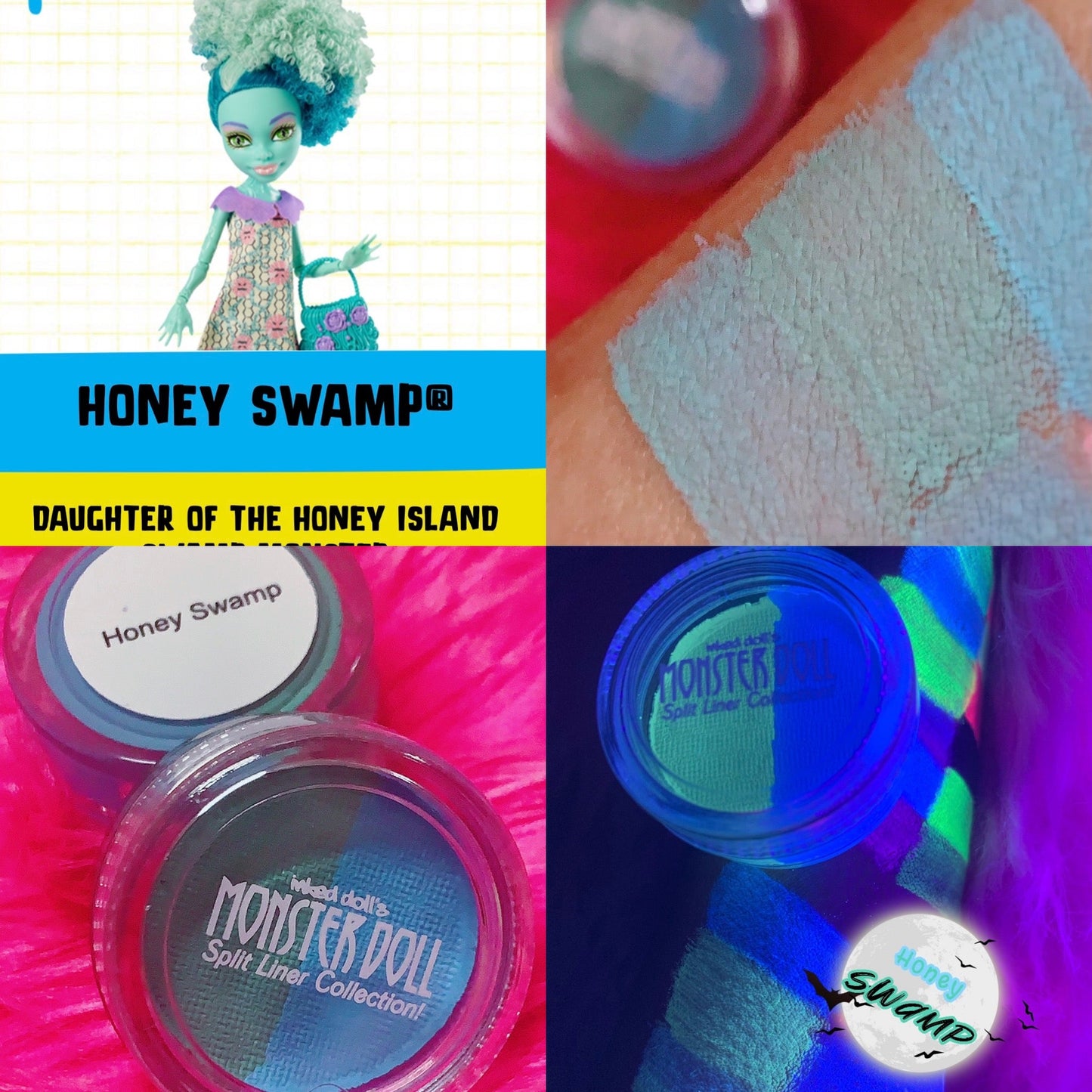 Inked Doll Cosmetics - (HUGE!) Monster Doll HONEY SWAMP *UV NEON PASTEL* Split Liner/Face/Body Paint