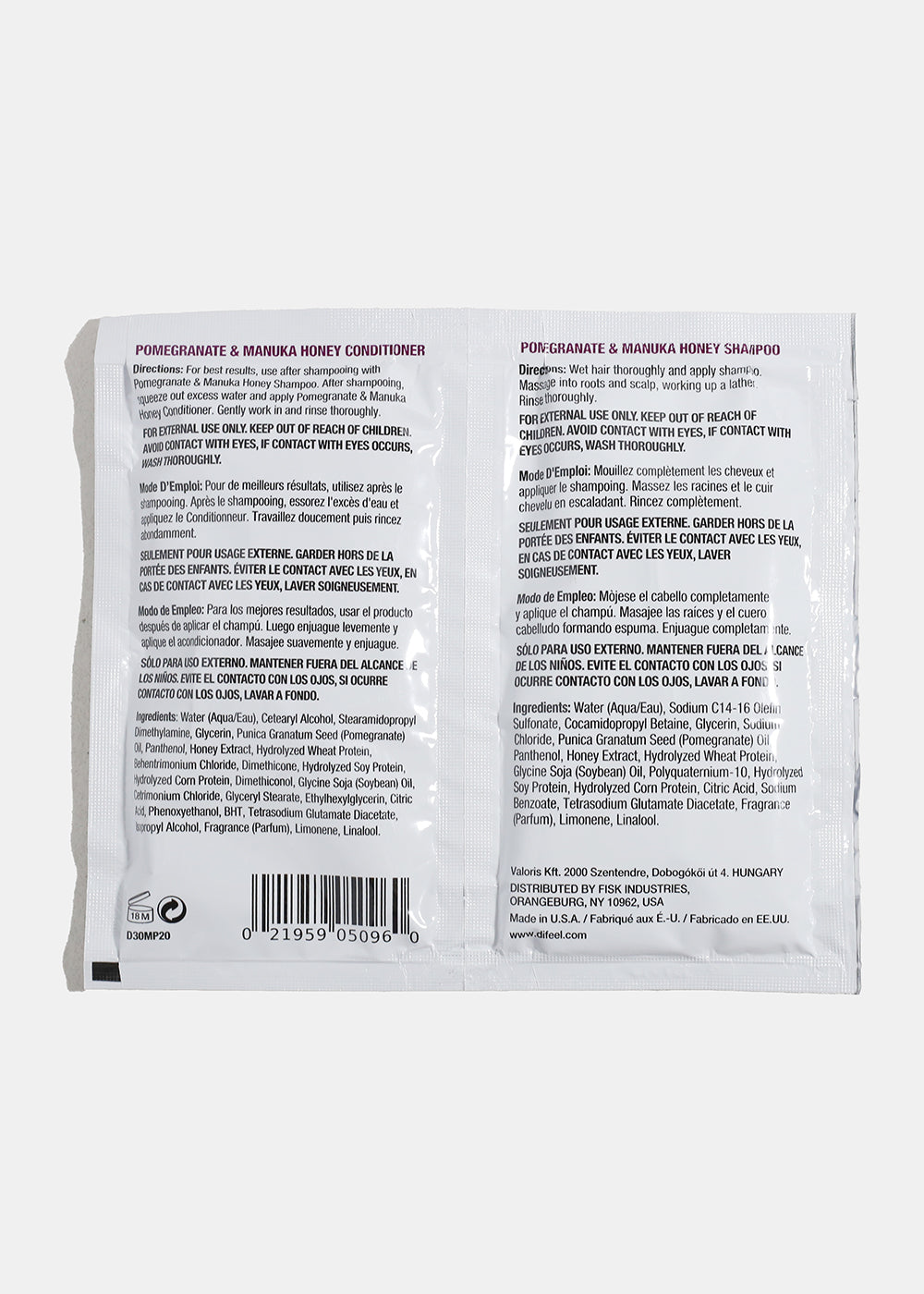 Difeel Pomegranate & Manuka Honey Shampoo & Conditioner Packet
