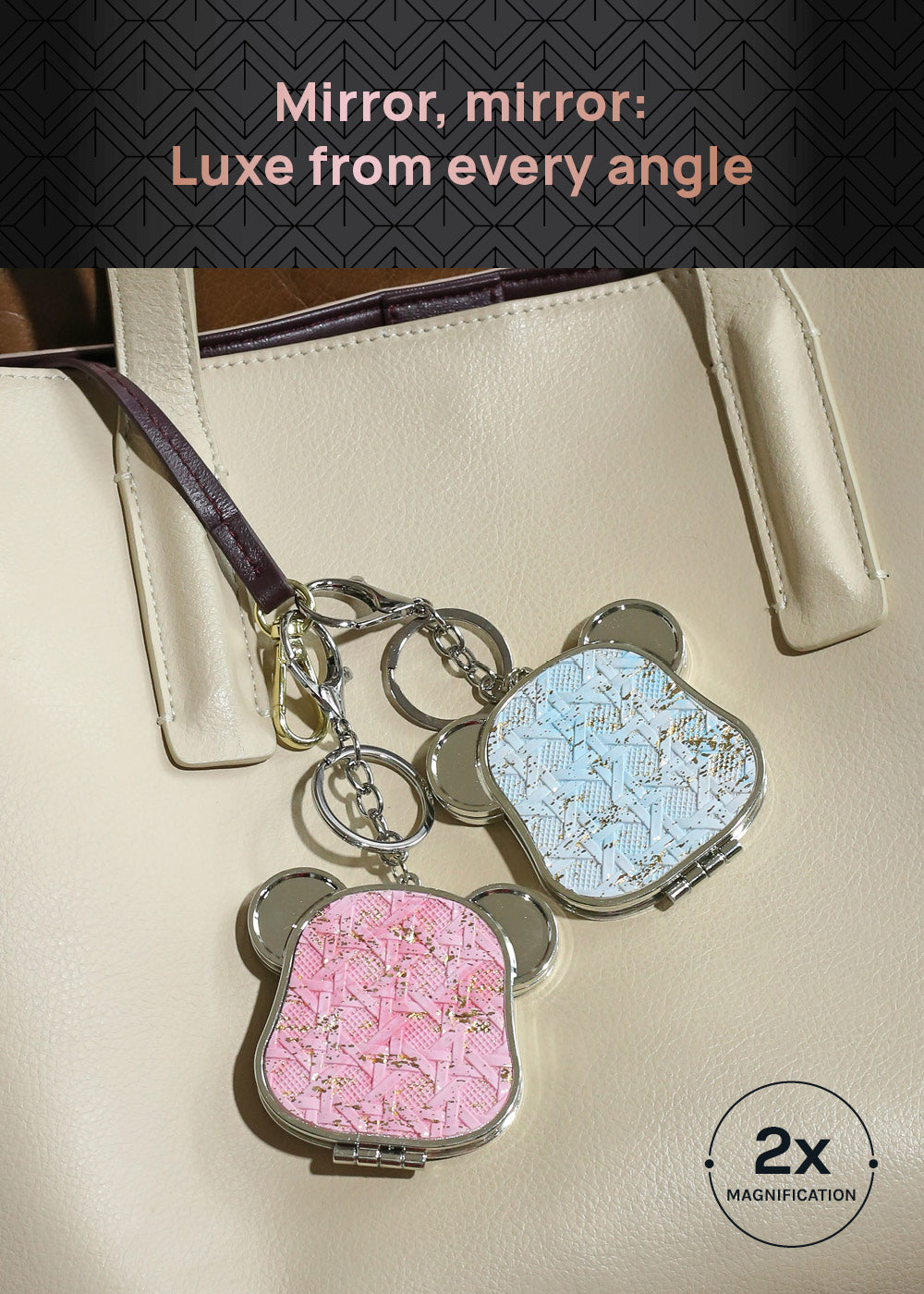 AOA Pro Double-Sided Compact Mirror – Bear Keychain