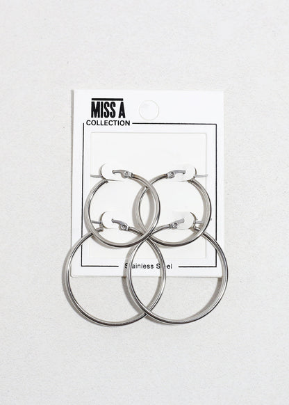 Classic Stainless Steel Hoop Earring Set