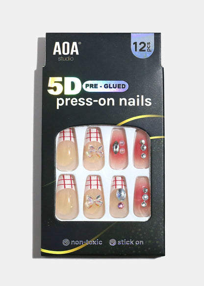 AOA Studio Sweet Picnic Bow 5D Pre-Glued Press-On Nails