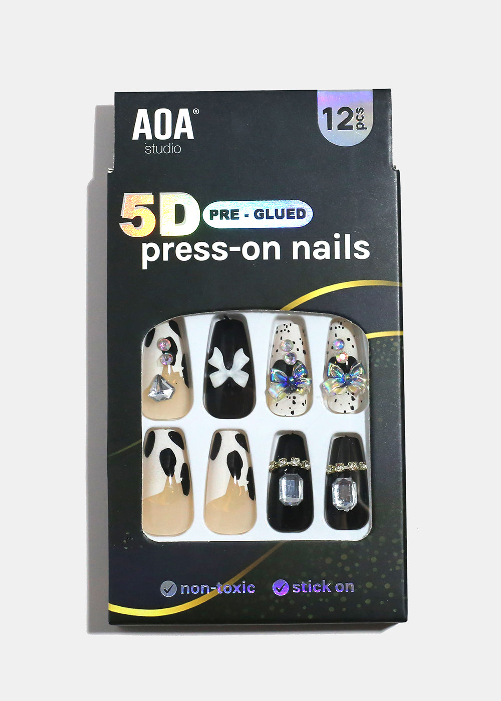 AOA Studio Midnight Cowgirl Bow 5D Pre-Glued Press-On Nails