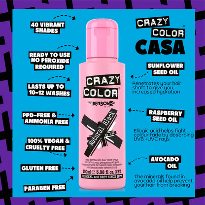 Natural Black (Brown-Black) - Semi-Permanent Hair Dye - Crazy Color