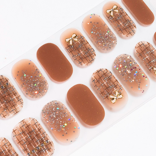 Candied Nails - Bows in Tan Gel Nails